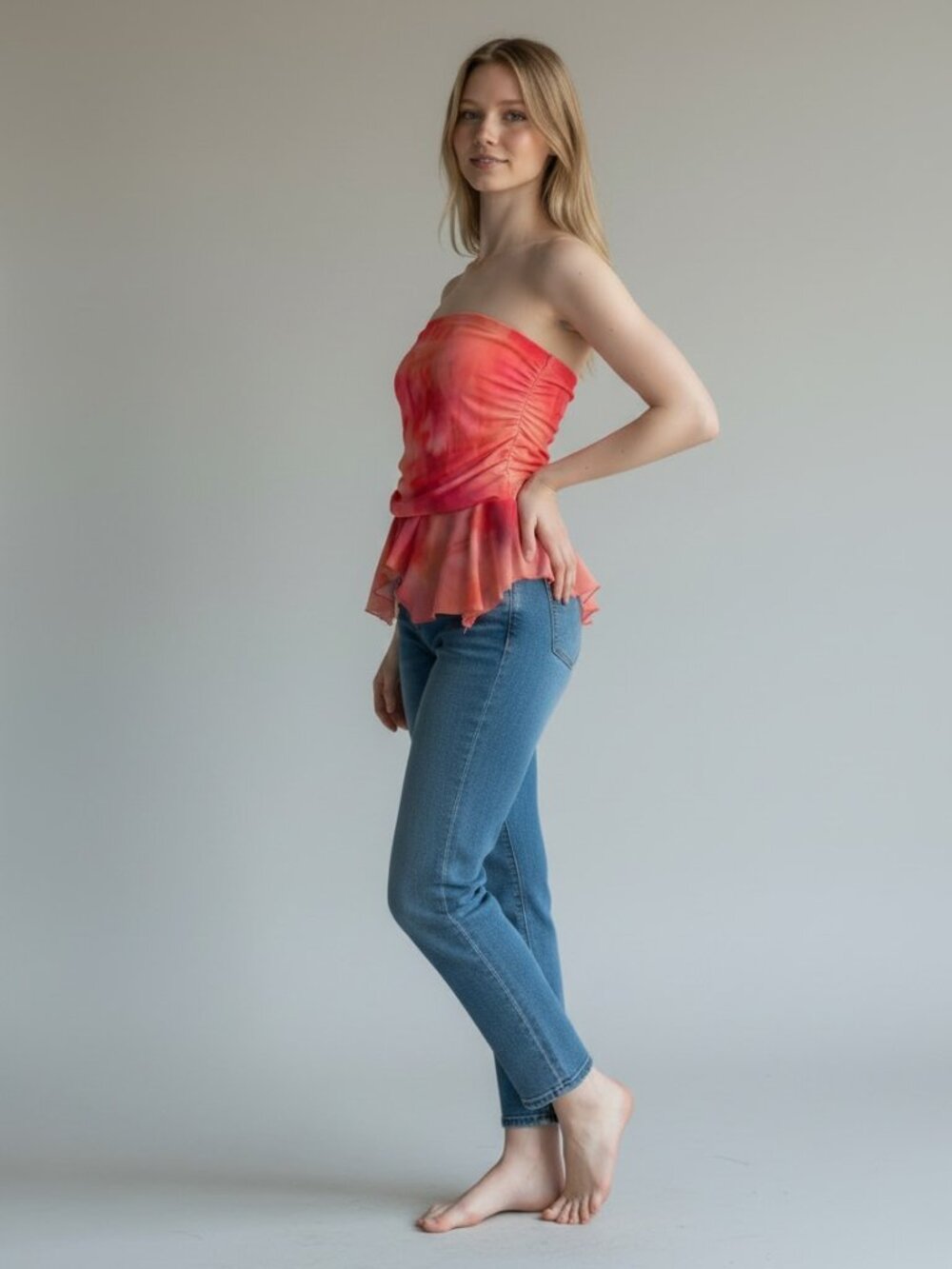 NWT Madden NYC Women’s Peplum Tube Top Size L (12-14) Pullover Sleeveless Coral - Picture 2 of 7